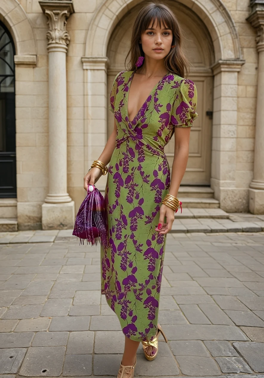 Arja™ | Midi wikkeljurk in Groen & Paars