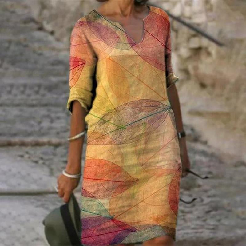 Jacqueline™ - Lente V-hals Drie-Kwart Mouwen Jurk