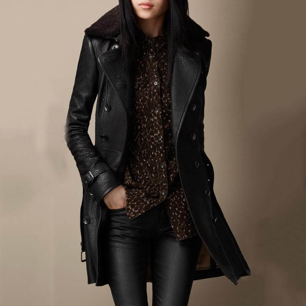 Fiona™ | Luxueuze Vegan Leren Trenchcoat